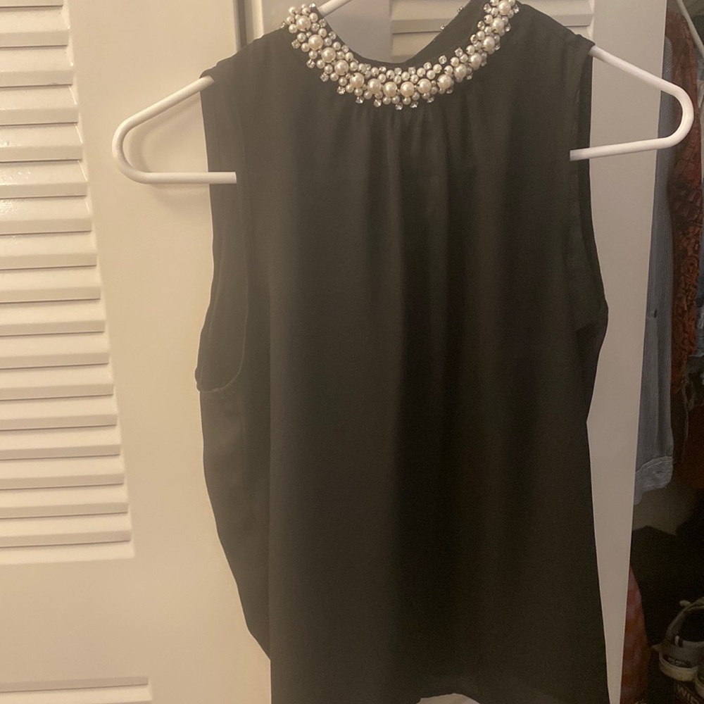 Small elegant Black blouse with pearl and stone collar
